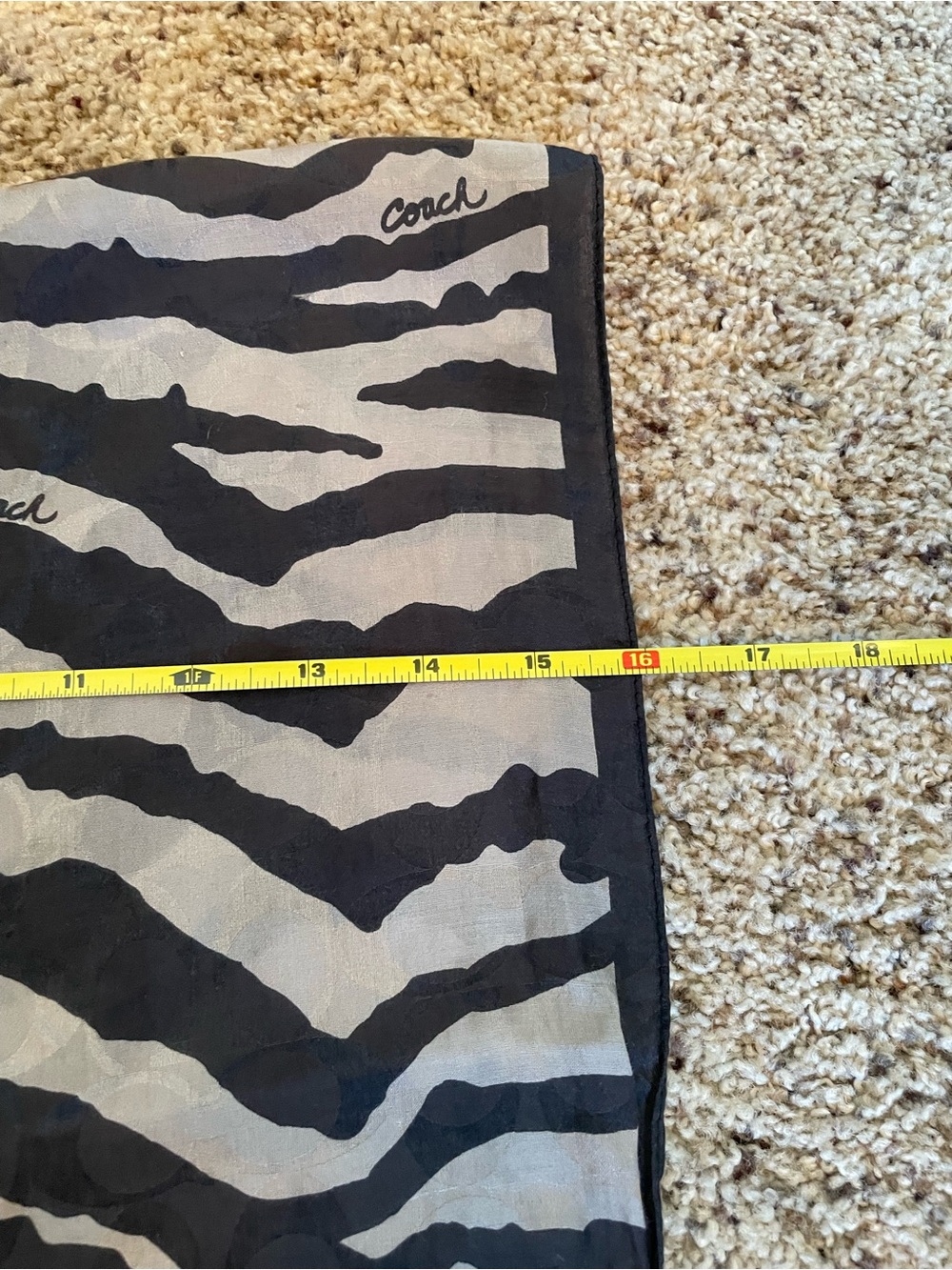 Coach Zebra Stripe Logo Scarf in Black and Gray - Picture 9 of 10